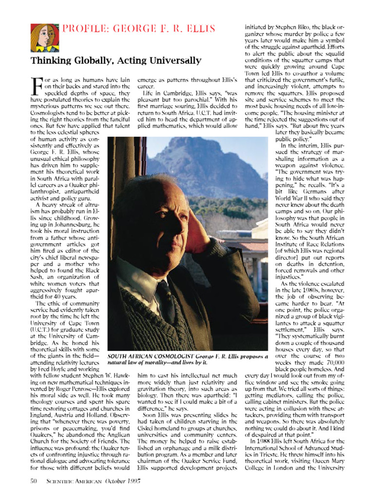 George F. R. Ellis: Cosmologist and Activist | PDF | Universe | Theory