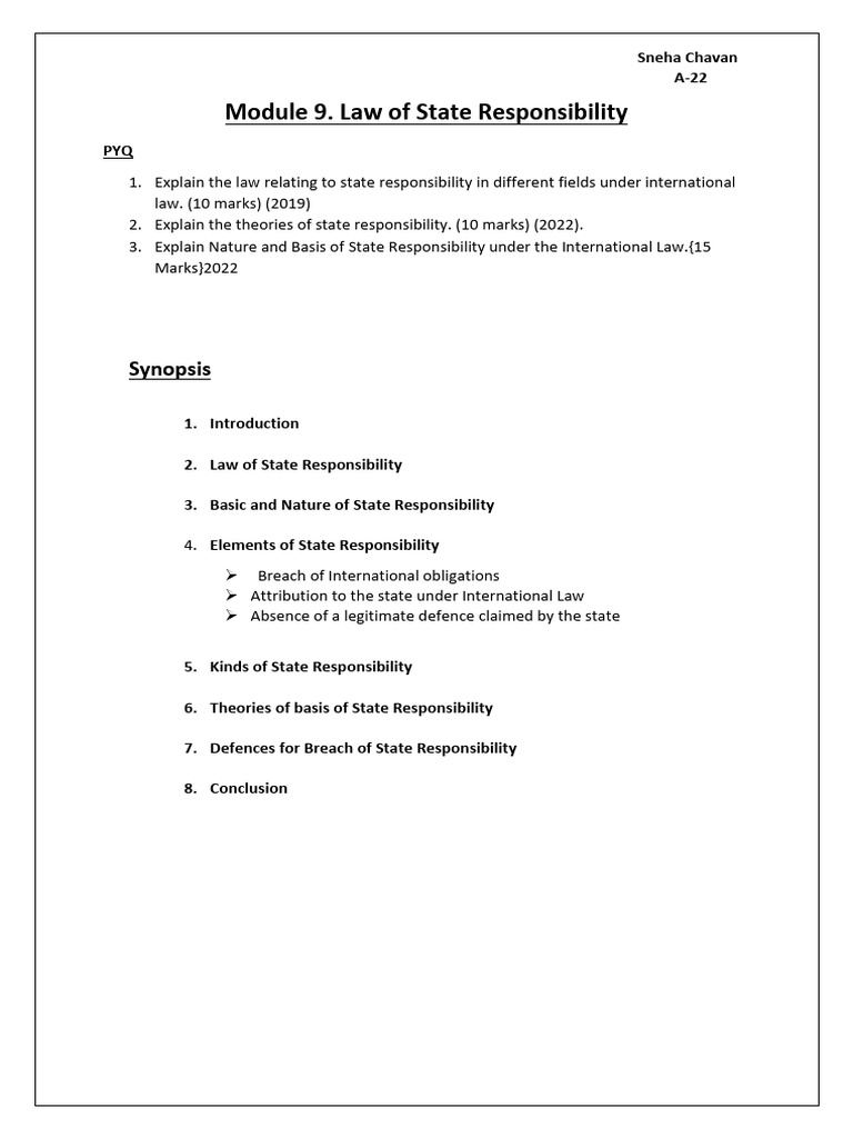 PIL Module 9 Law of State Responsibility | PDF | Public Law | Private Law