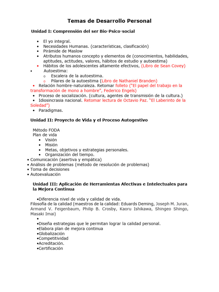 Temas de Desarrollo Personal | PDF