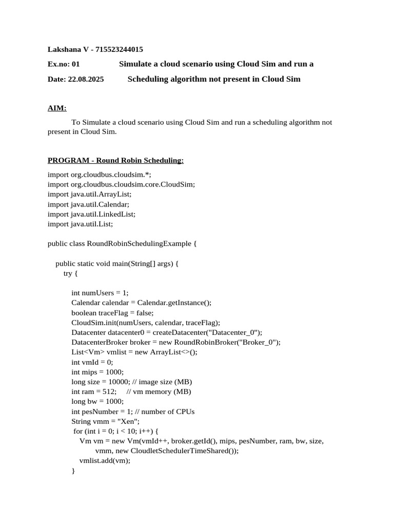 Round Robin Scheduling in Cloud Sim | PDF | Computer Architecture ...