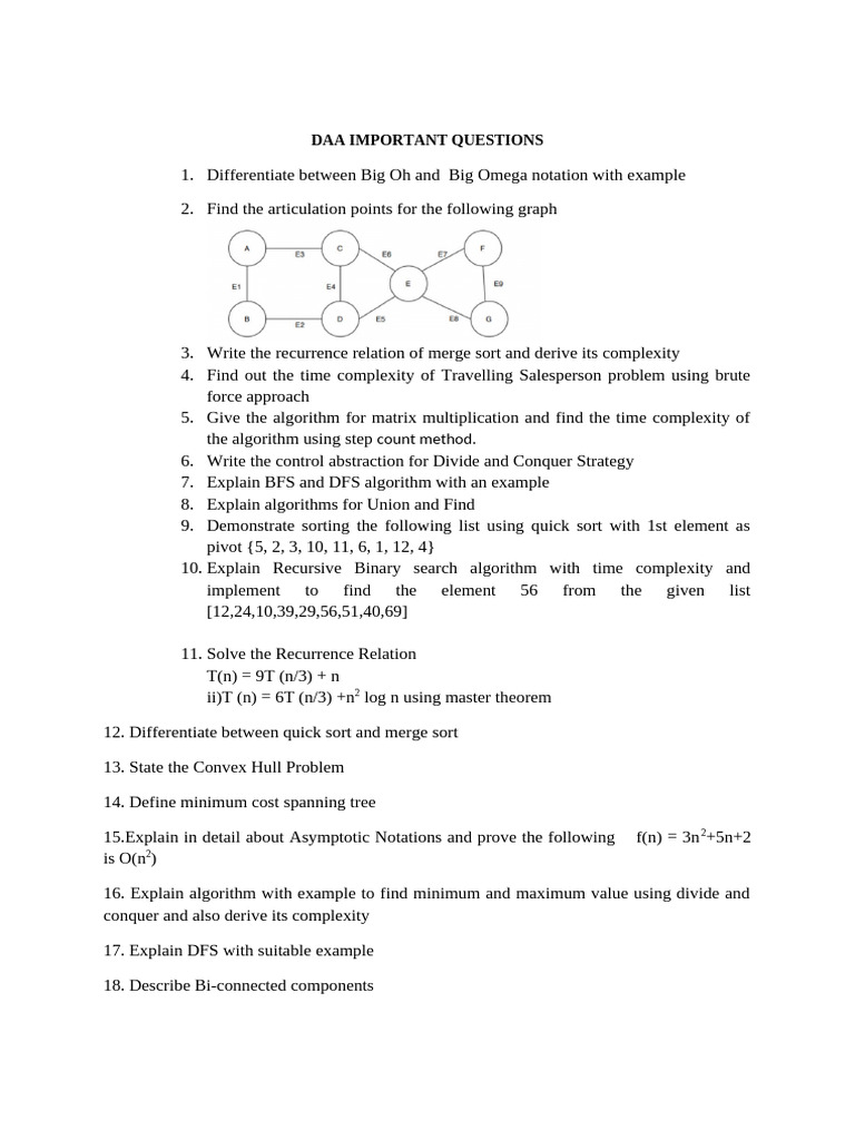 Daa Important Questions 2025-26 | PDF
