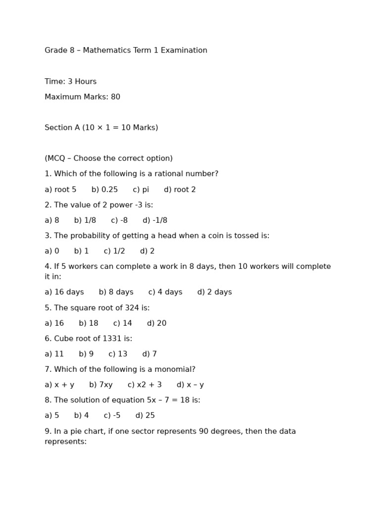 Grade 8 Math Exam Questions & Answers | PDF | Discrete Mathematics ...
