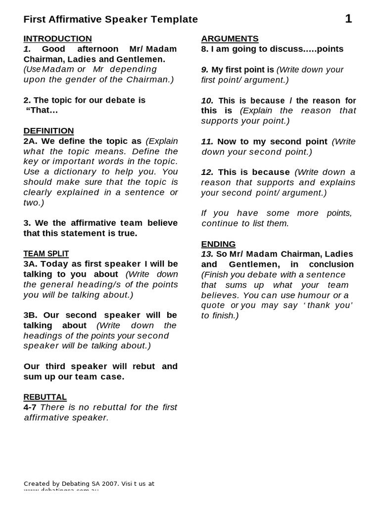 Debate Speech Structure Templates | PDF | Argument