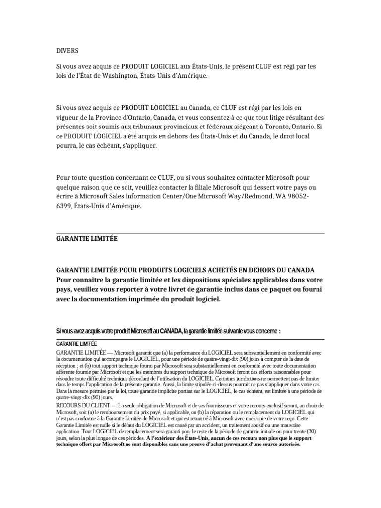 CLUF et garantie limitée Microsoft | PDF | Logiciel | Microsoft