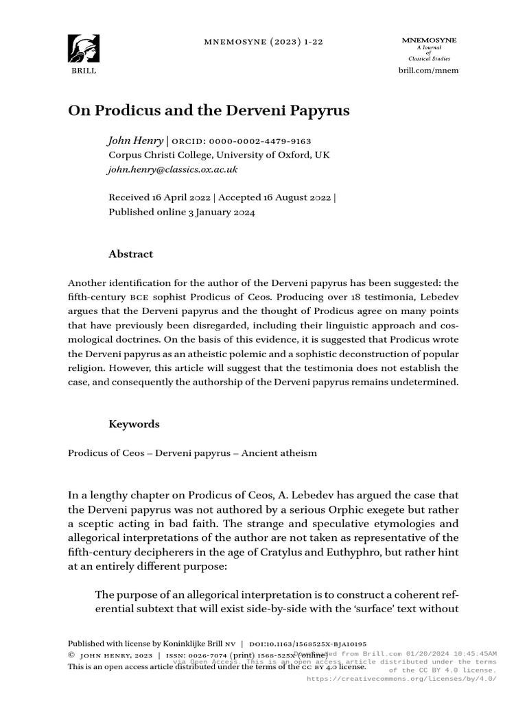 On Prodicus and The Derveni Papyrus | PDF