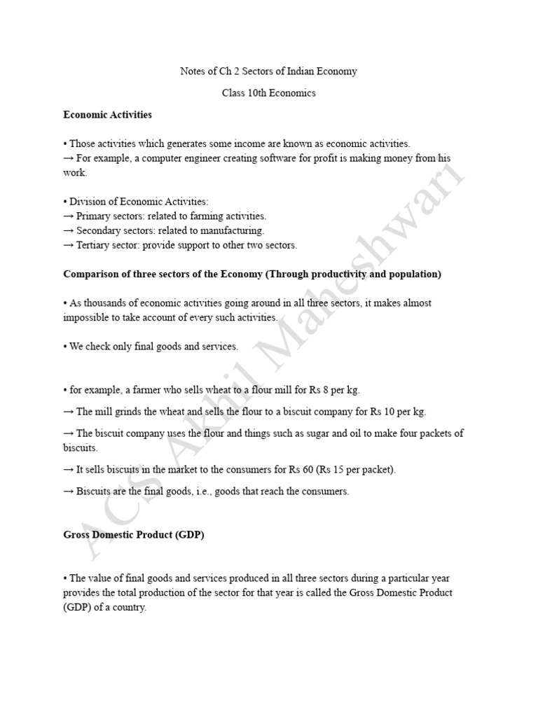Notes of CH 2 Sectors of Indian Economy | PDF | Underemployment ...