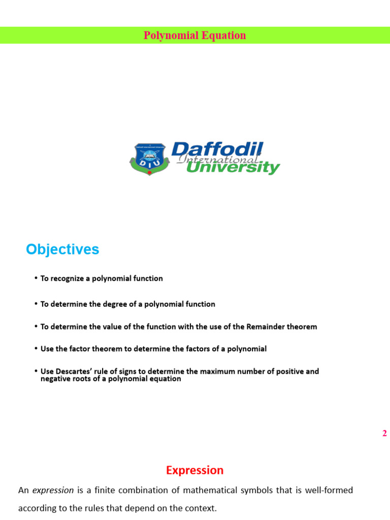 Understanding Polynomial Equations and Roots | PDF | Polynomial ...