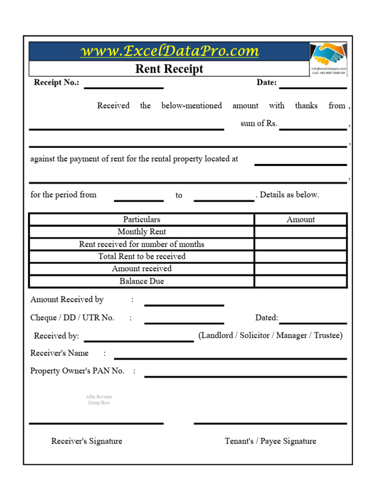 Printable Rent Receipt Template | PDF
