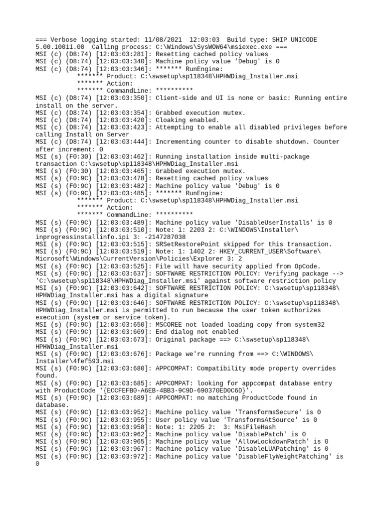 HPHWDiag Installer Log Analysis | PDF | Windows Registry | Microsoft ...