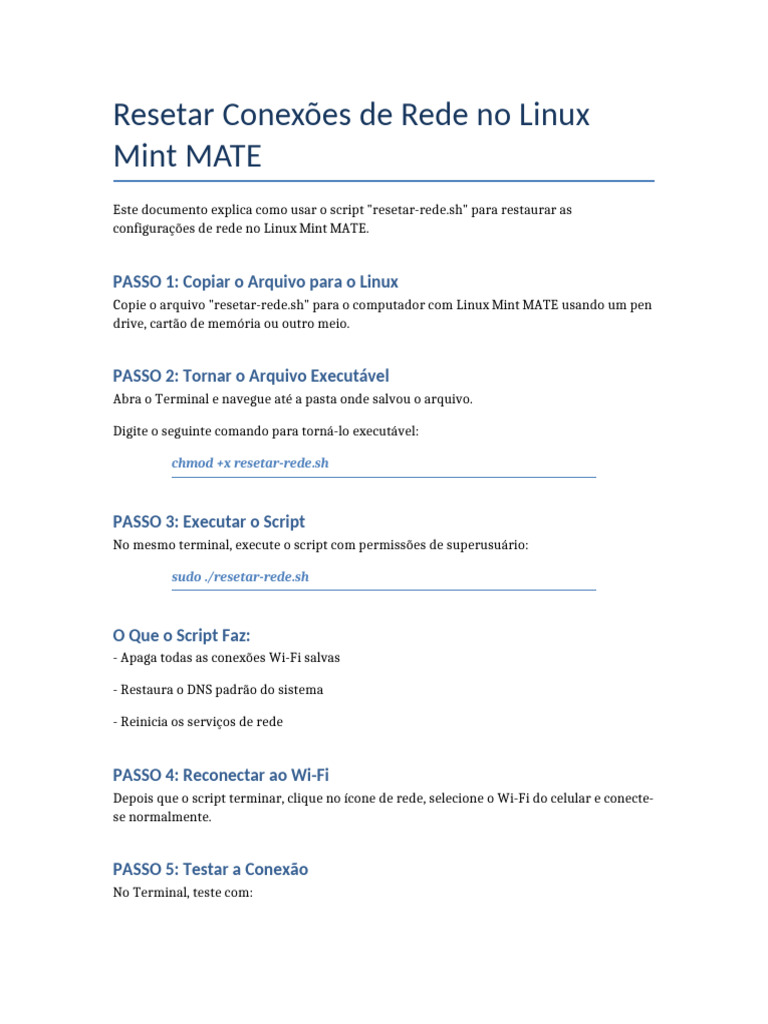 Usando o Script de Reset de Rede | PDF
