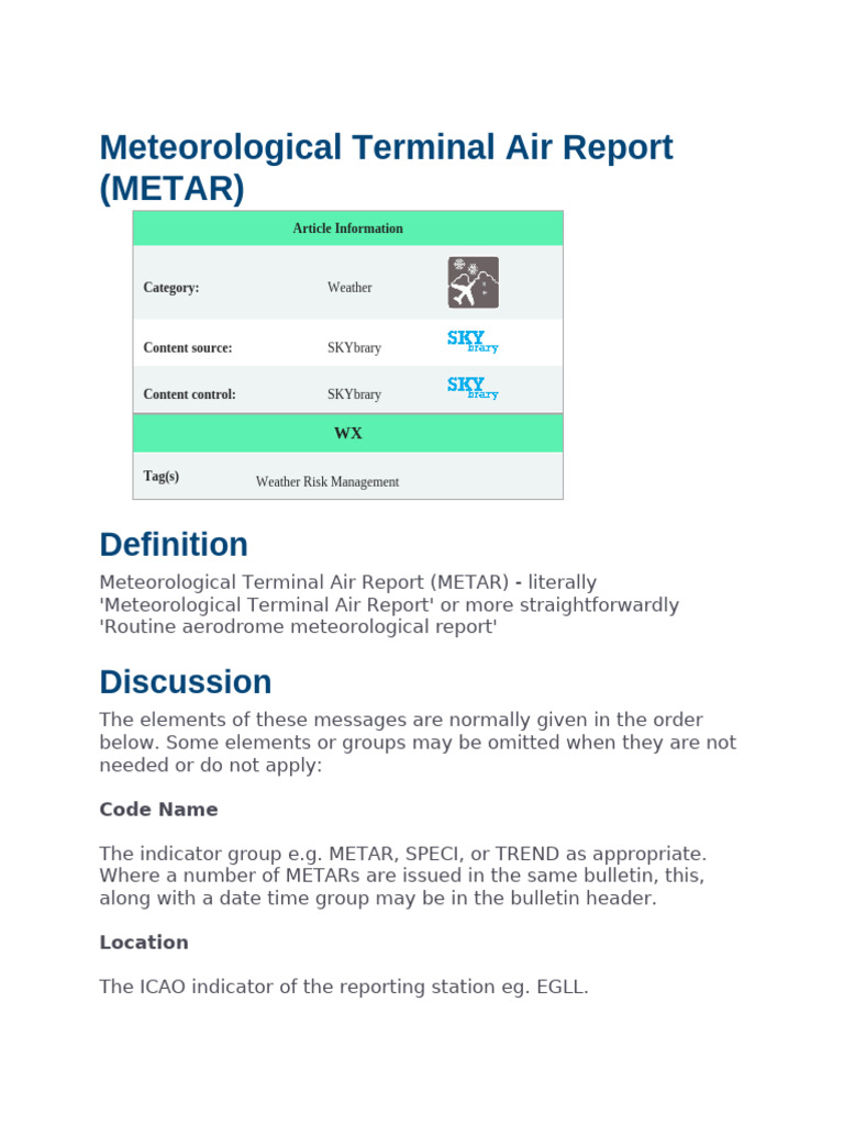 Understanding METAR Weather Reports | PDF | Earth Phenomena ...
