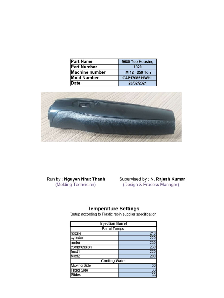 Injection Molding Process Parameters | PDF | Process Engineering ...