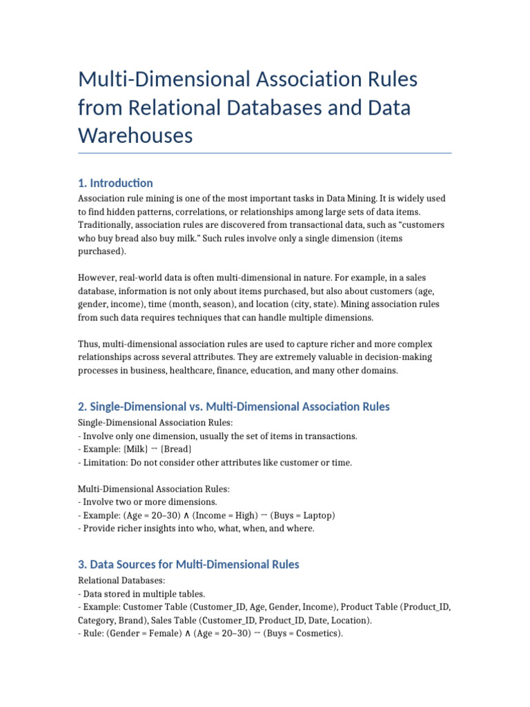 Multi-Dimensional Association Rules in Data Mining | PDF | Data ...