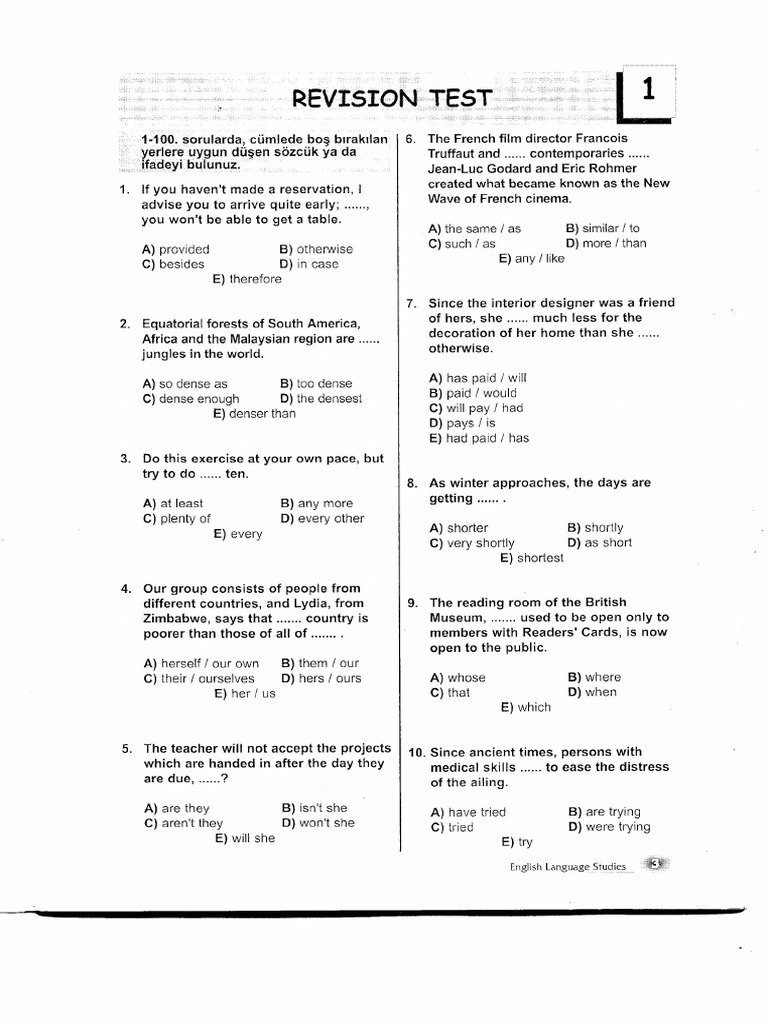Revision Test 1 | PDF