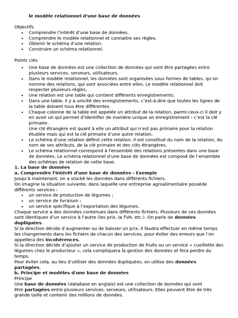 Modèle relationnel de base de données | PDF | Bases de données | Modèle ...