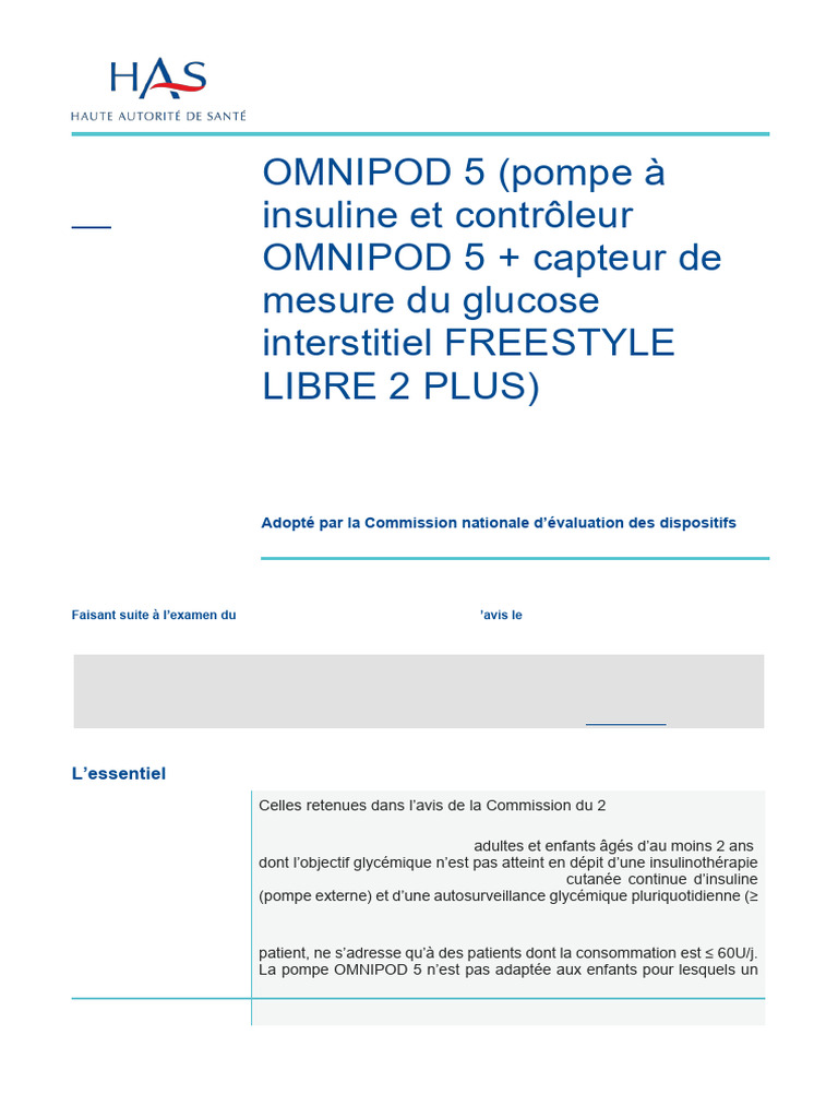 Évaluation du système OMNIPOD 5 pour diabète | PDF | Insuline