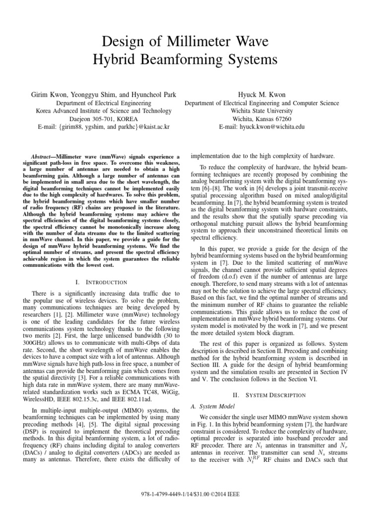 mmWave Hybrid Beamforming Design Guide | PDF | Mimo | Information And ...