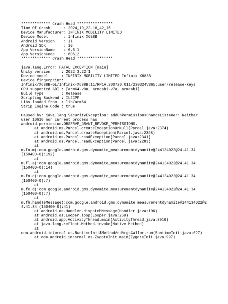 Infinix X688B Crash Report Analysis | PDF