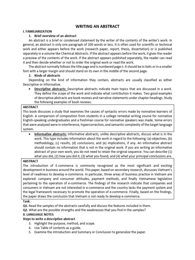 Writing An Abstract | PDF | Abstract (Summary) | Thesis