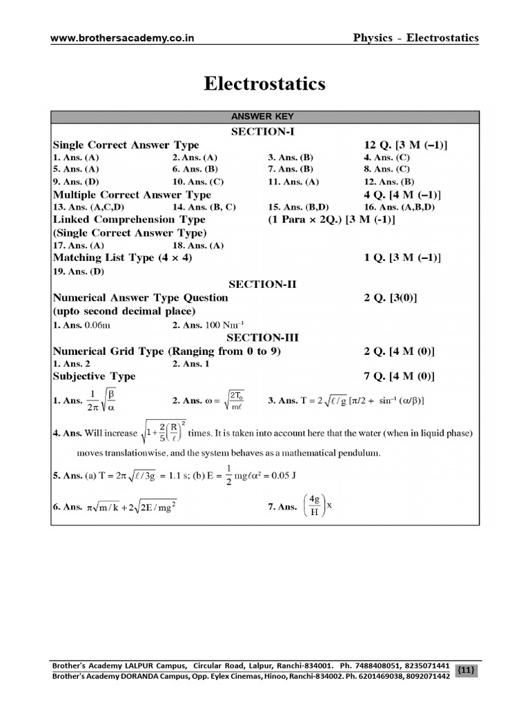 Electrostatics - Key | PDF