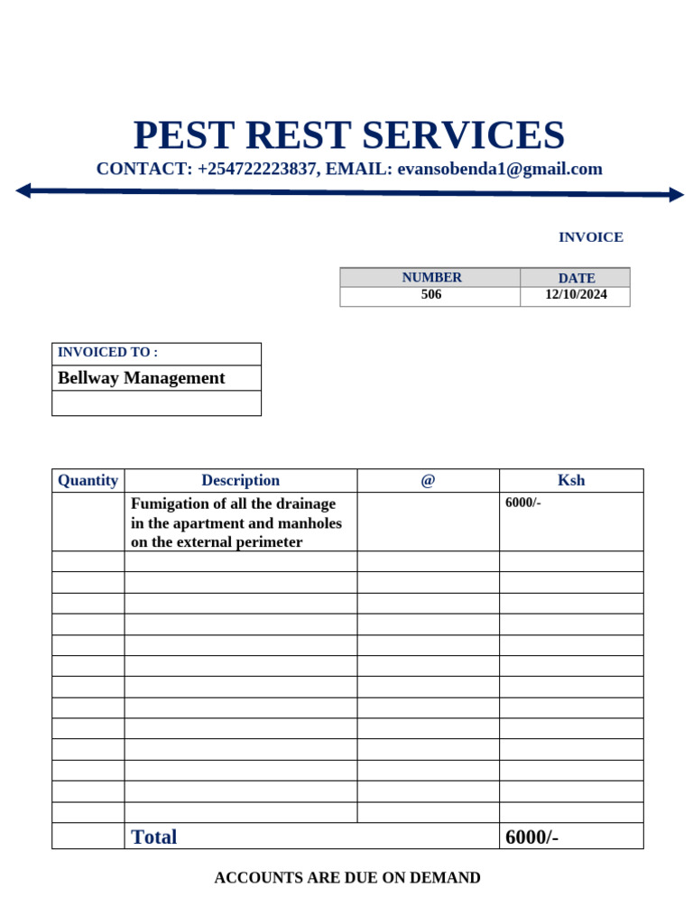 Pest Control Invoice for Bellway Management | PDF