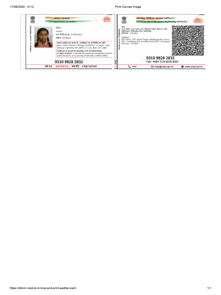 Online Aadhar Card PDF Crop and Print Tools - Eform Vleclub | PDF