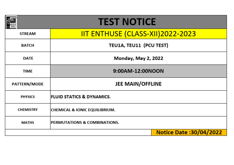 Teu1a, 11-Pcu Test 02052022-2023 | PDF