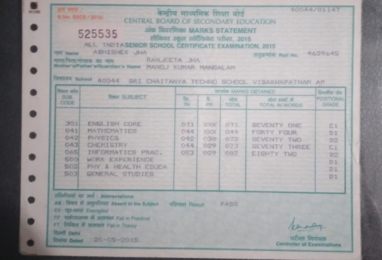 2015 CBSE Marks Statement Overview | PDF