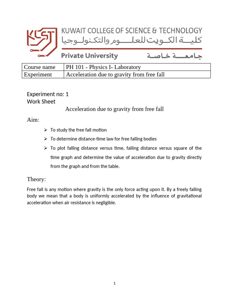 Free Fall Experiment: Gravity Measurement | PDF | Gravity | Acceleration