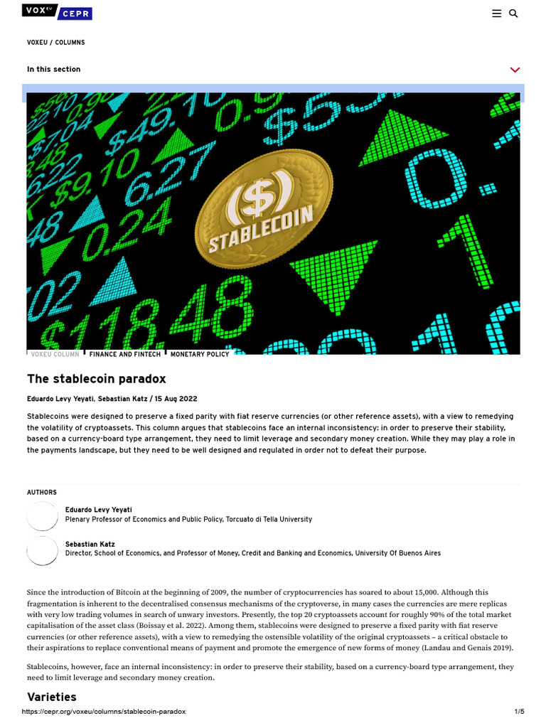 ELY - The Stablecoin Paradox | PDF | Money | Cryptocurrency