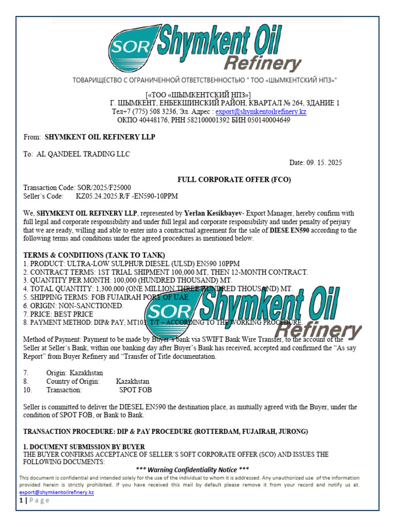 FCO for ULSD EN590 by Yerlan Kesikbayev | PDF
