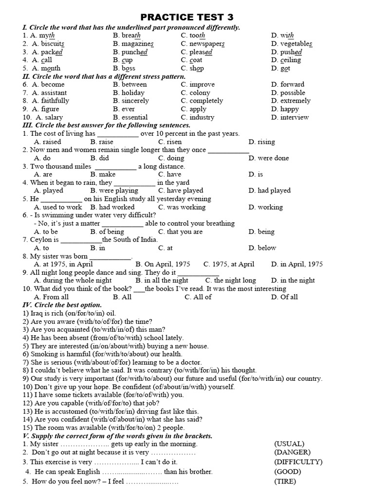 English Language Practice Test 3 | PDF | Cost Of Living