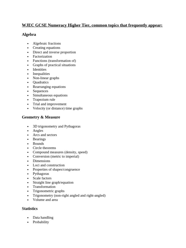 WJEC GCSE Numeracy Key Topics Guide | PDF | Trigonometric Functions ...