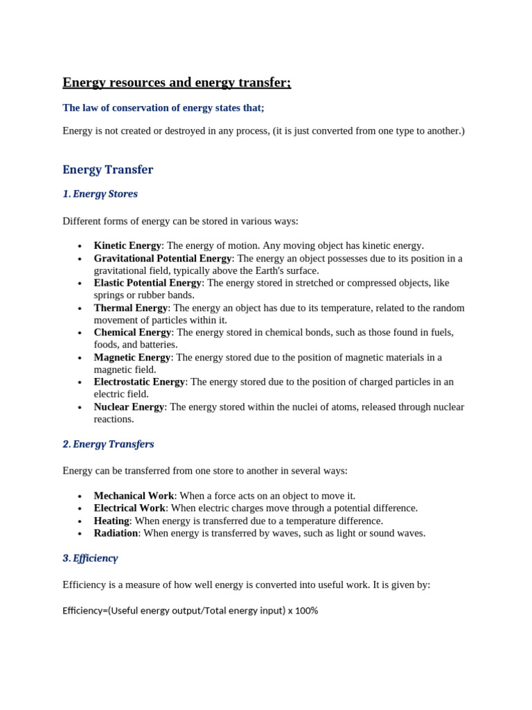 Energy Transfer and Resources Overview | PDF | Potential Energy ...