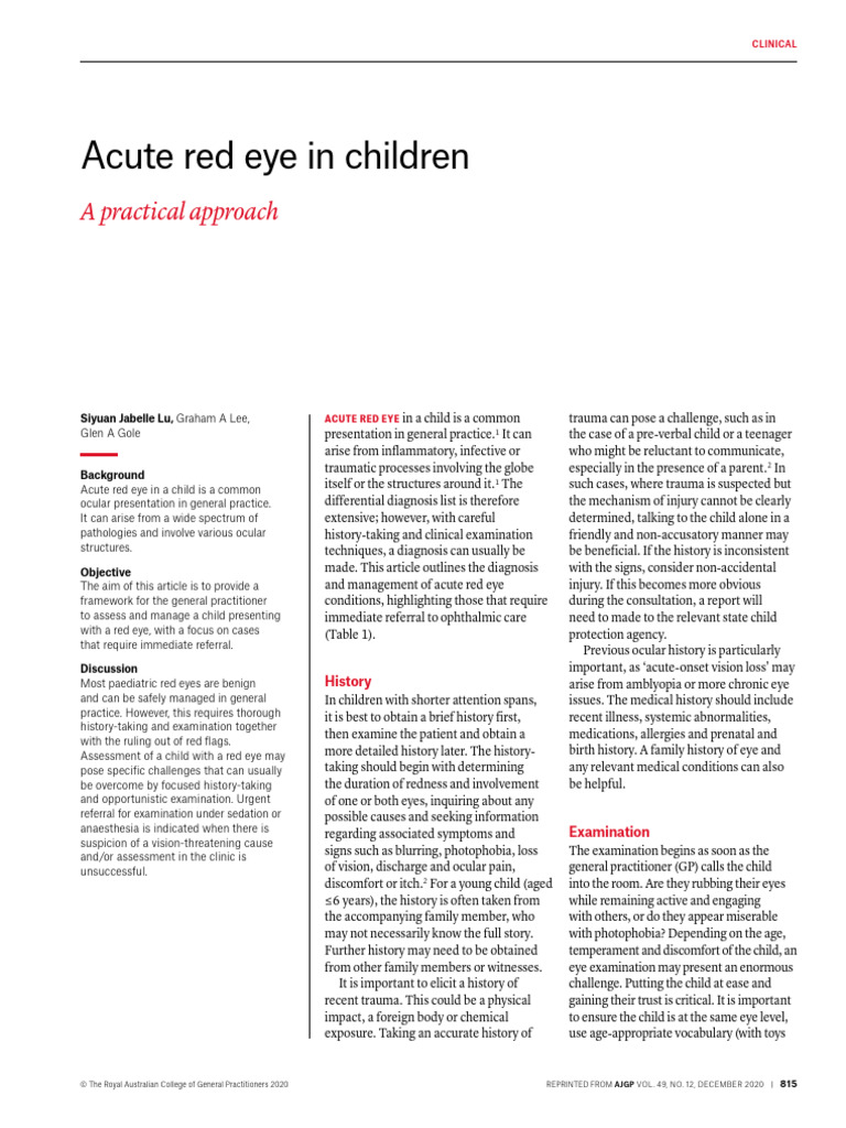 Managing Acute Red Eye in Children | PDF | Eye | Clinical Medicine