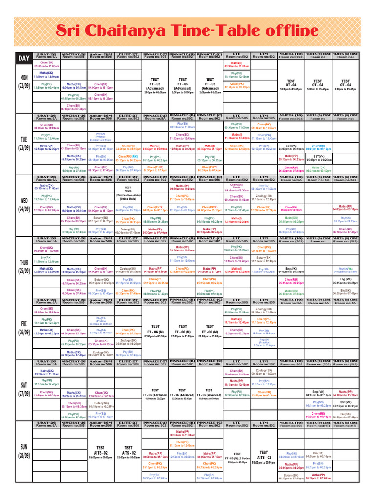 Sri Chaitanya Offline Time Table | PDF