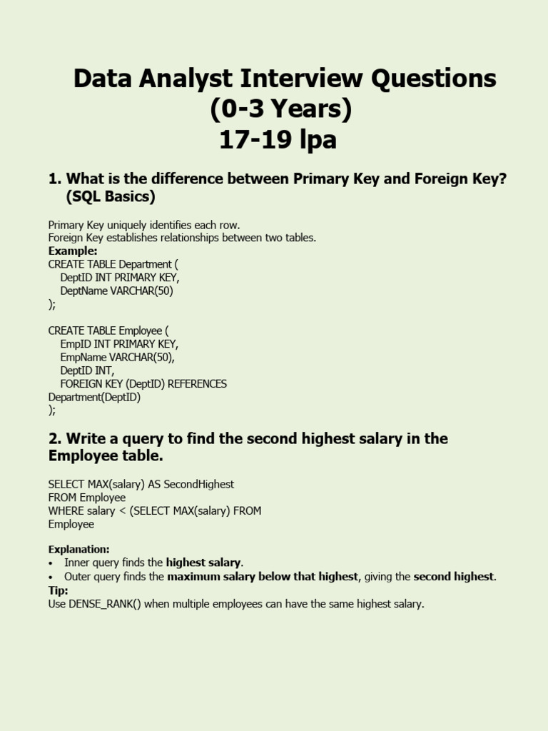 Data Analyst Interview Questions Guide | PDF | Data Management ...