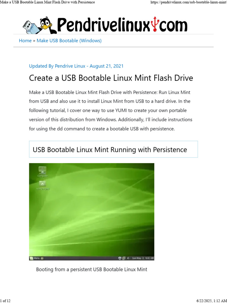 Create Persistent USB for Linux Mint | PDF | Solid State Drive | Booting