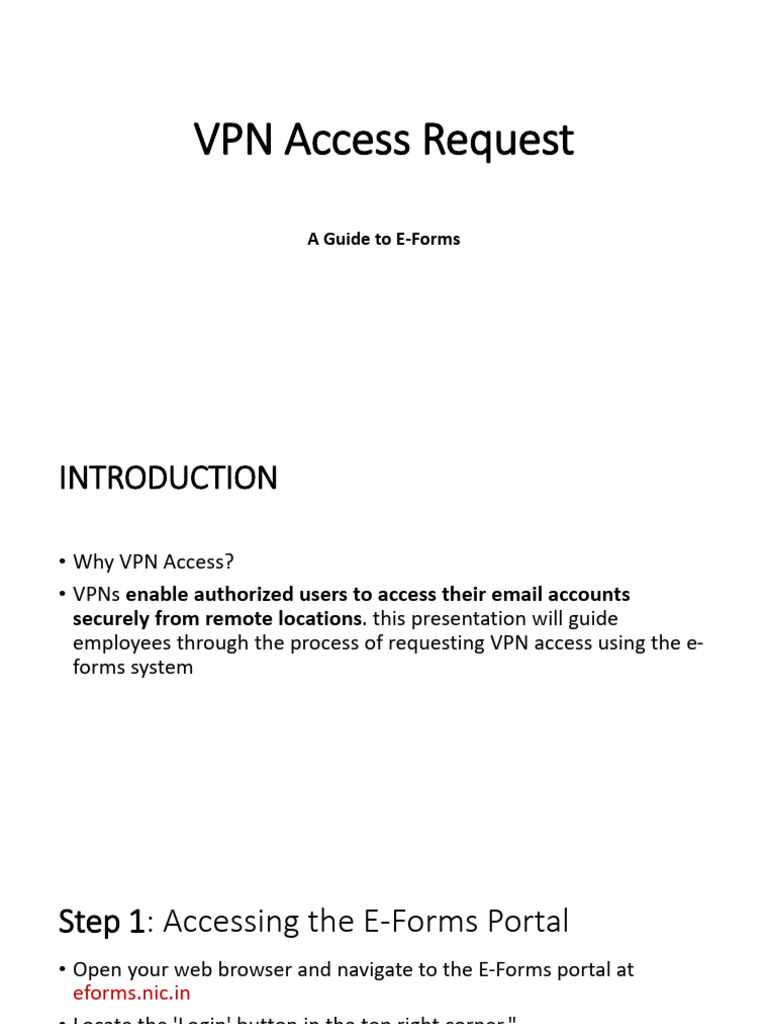 VPN Access Request Guide for E-Forms | PDF