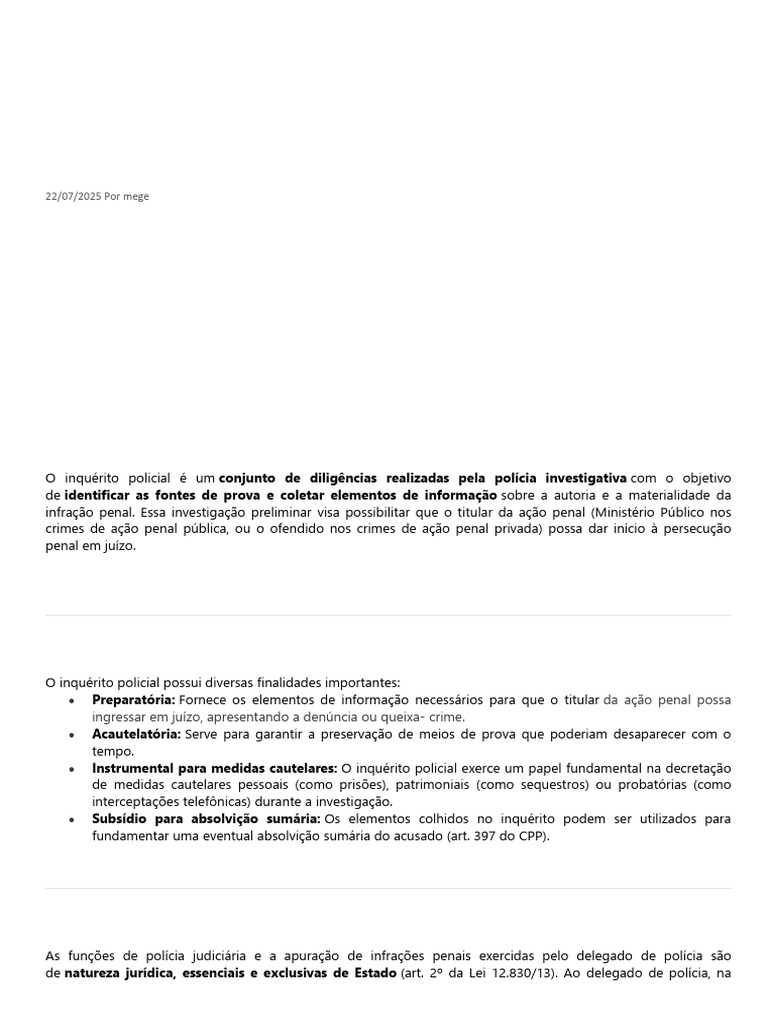 Inquérito Policial: Definições e Funções | PDF | Prova (jurídico ...