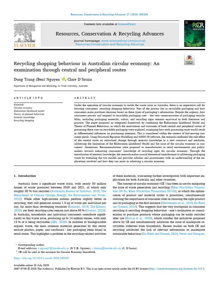 2025 - Recycling Shopping Behaviour in Australian Circular Economy ...