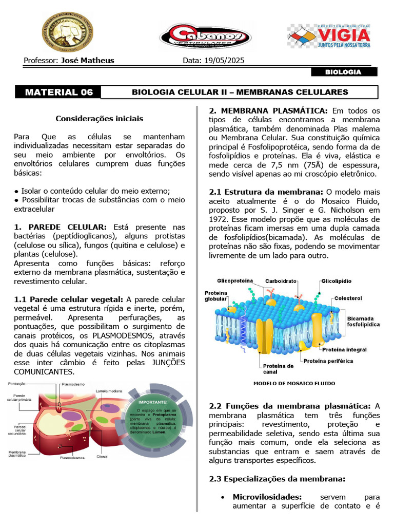 Estruturas e Funções das Membranas Celulares | PDF | Membrana celular ...