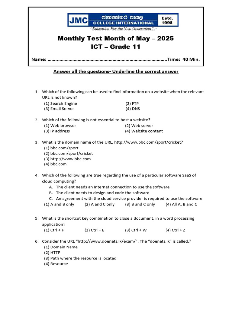 ICT Grade 11 Monthly Test Questions | PDF | Computer Data Storage ...