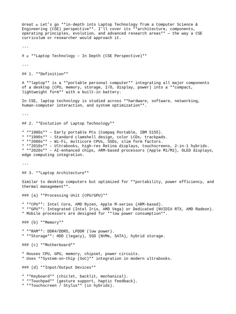 In-Depth Laptop Technology Overview | PDF | Laptop | Graphics ...