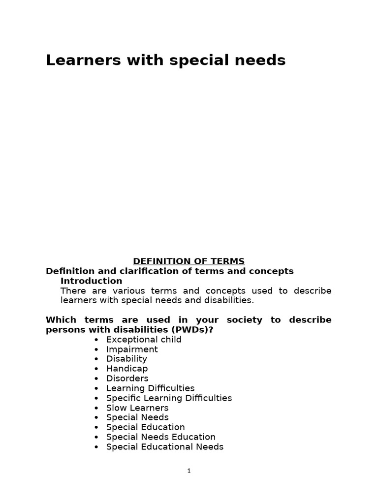 Understanding Special Needs Terminology | PDF | Hearing Loss | Visual ...