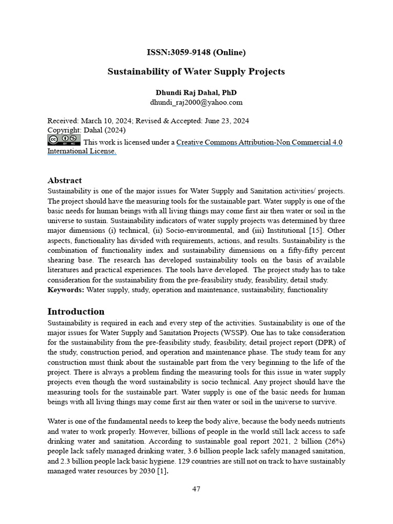 Water Supply Project Sustainability Insights | PDF | Drinking Water | Water