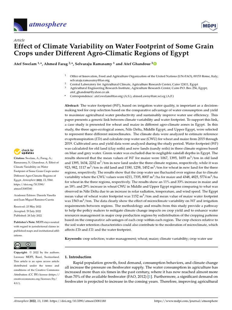 Effect of Climate Variability On Water Footprint of Some 2wte6wmc | PDF ...