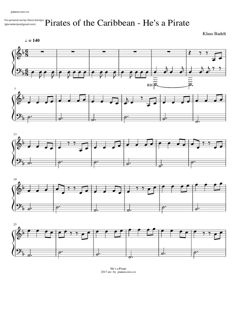 He's a Pirate Piano Notes | PDF