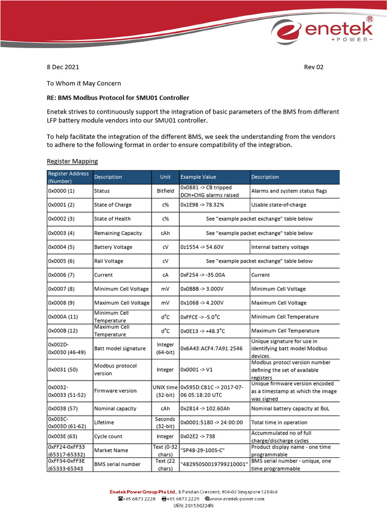 Enetek Lithium BMS Protocol Rev02 | PDF | Computing | Computer Engineering