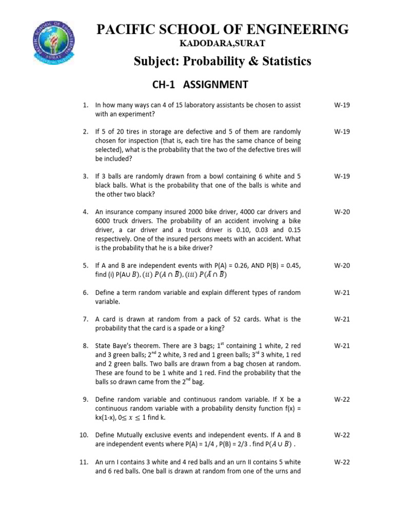 Probability & Statistics Assignment Guide | PDF | Probability | Random ...